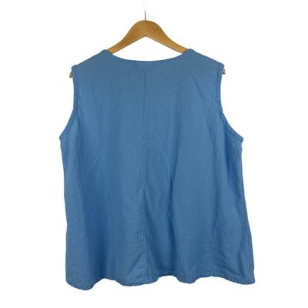 Cottonways Womens Sleeveless Blue Top With Button Accent Casual Loose Fit - Picture 4 of 4